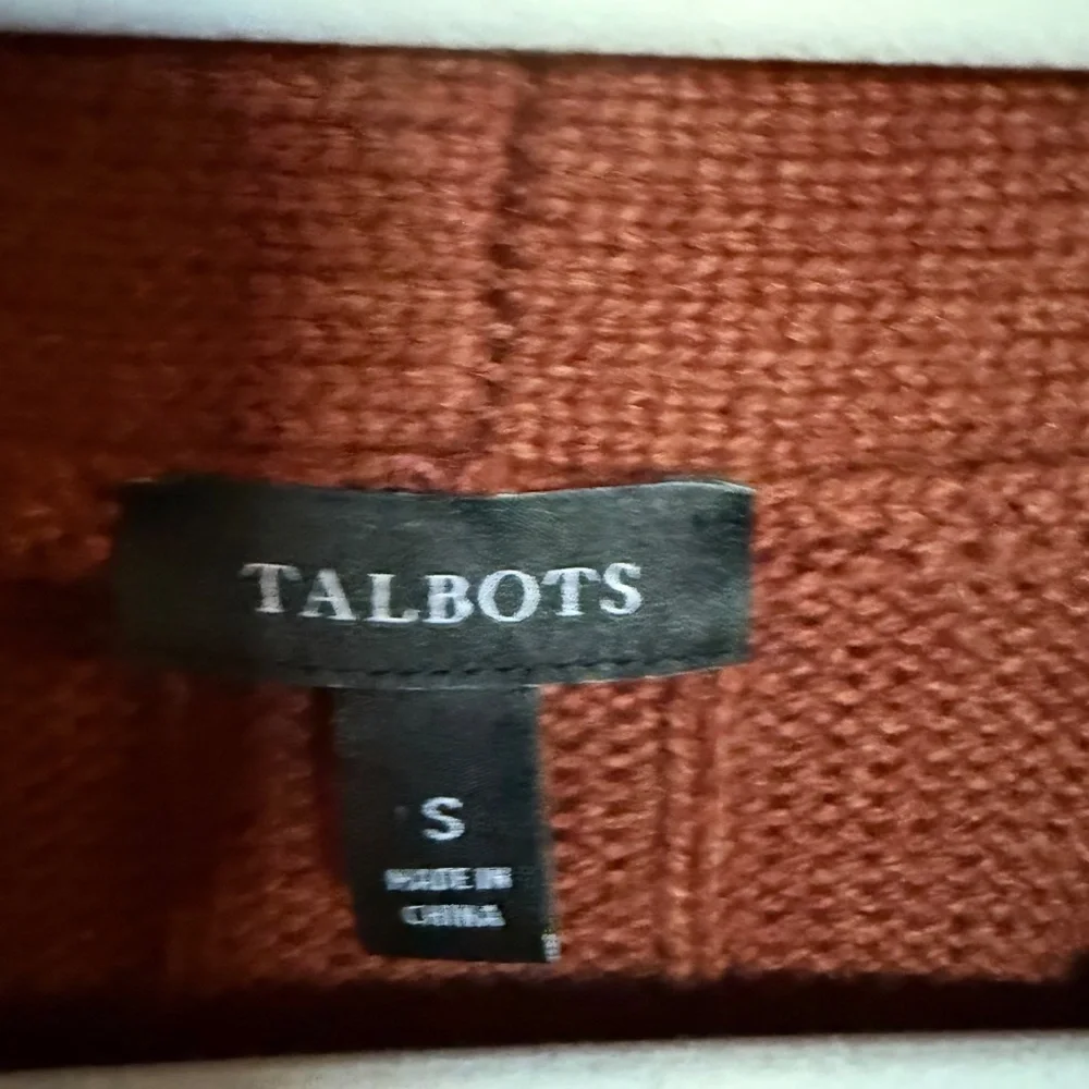 Talbots Cable Knit Cardigan with Faux Leather Trim Size Small‎